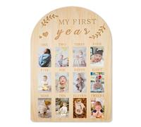 Baby Picture Frame, My First Year Baby Milestone Board Wood Photo Display Personalized 12 Months Newborn Photo Frame for Boy Girl Baby Birthday Nursery Decorations