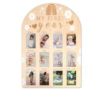 Baby Picture Frame, My First Year Photo Display Wood Board Personalized 12 Months Newborn Photo Frame for Boy Girl Baby Birthday Nursery Decorations