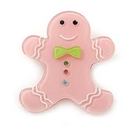 Baby Pink Austrian Crystal Acrylic 'Gingerbread Man' Brooch - 45mm Length