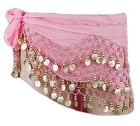 Baby Pink Belly Dance Wrap Hip Scarf Belt With Gold Coins