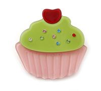 Baby Pink/Lime Green Austrian Crystal Acrylic 'Cupcake' Pin Brooch - 40mm Across