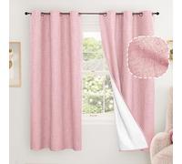 Baby Pink Linen Blackout Curtains for Nursery 63 Inch Length 2 Panels Set, Thermal Insulated Boho Total Black Out Noise Reducing Bonzer Grommets Window Curtains for Girls Bedroom, Each 38 Inch Wide