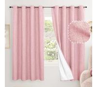 Baby Pink Linen Blackout Curtains for Nursery 63 Inch Length 2 Panels Set, Thermal Insulated Boho Total Black Out Noise Reducing Bonzer Grommets Window Curtains for Girls Bedroom, Each 60 Inch Wide