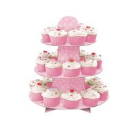 Baby Pink Polka Dots Cupcake Stand (30cm Tall) 1 Piece - Elegant Display for Desserts, Perfect for Baby Showers, Birthdays & Celebrations, 13.5" x 11.75"