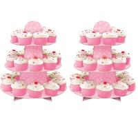 Baby Pink Polka Dots Cupcake Stand (30cm Tall) 1 Piece - Elegant Display for Desserts, Perfect for Baby Showers, Birthdays & Celebrations, 13.5" x 11.75" (Pack of 2)