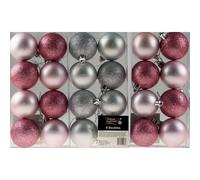 Baby Pink / Silver 6cm Christmas Tree Baubles Decorations (Set of 24)