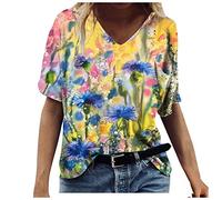Baby Pink Vest Tops Women Vest Blouses for Women UK Gifts for Mum Activewear Women's T Shirt Casual Tee Summer V Neck Short Sleeve Fashion Printed Tops Women's Blouse Ladies Clothes Sale Clearance
