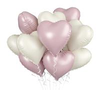 Baby Pink White Heart Balloon, 10PCS Pink Cream White Foil Heart Balloons, 18inch Pastel Pink Beige Heart Shape Balloons Nude Love Balloon for Girls Birthday Baby Shower Valentines Day Decorations