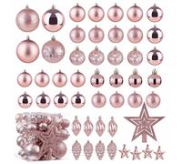 (Baby Pink) Xmas Tree Decorative Bauble Set Shatterproof Balls Star Ornaments Christmas Gift