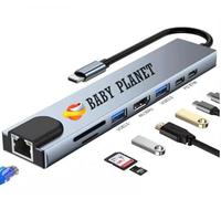 Baby Planet USB C Hub Docking Station, 8 in 1 Type C Hub USB C Dongle with HDMI 4K@60Hz, RJ45 Ethernet,100W Power Delivery, SD/TF Card Reader, 2 USB Ports, USB Type C Hub for MacBook Pro Air and More