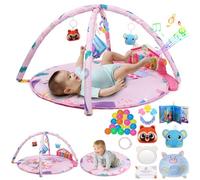 Baby Play Gym - Kick & Play Activity Mat with Piano, 5 Sensory Toys, Music, Lights, and Tummy Time Fun for Newborns to Toddlers with 4 LED Lights, 4 Press Keys, and 50 MIDI Pieces (Pink)