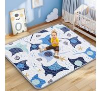 Baby Play Mat 71x59inch - Large Baby Crawling Mats for Floor - Machine Washable Cushioned for Playpen - Non-Slip Playmats for Babies Toddlers Tummy Time Indoor&Outdoor Blue