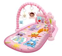 Baby Play Mat, 76x56cm Cartoon Animals Pattern Baby Floor Gym Pad with Rattle Pendant, Music & Lights, Tummy Time Mats for Newborn Infants (Style 1)