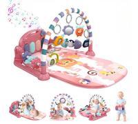 Baby Play Mat Baby Gym with 5 Detachable Activity Toys, Music and Lights, Funny Play Piano Tummy Time Baby Activity Mat, Play Mat Baby for 0-6 9 12 Months Newborn Boys and Girls Gift (Pink)