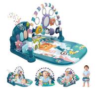 Baby Play Mat Baby Gym with 5 Detachable Activity Toys, Music and Lights, Funny Play Piano Tummy Time Baby Activity Mat, Play Mat Baby for 0-6 9 12 Months Newborn Boys and Girls Gift (Blue)