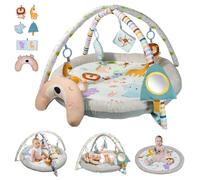 Baby Play Mat, Baby Play Gym,Plush Play Mat with 6 Toys and Moon Pillow,Foldable Detachable Zoo Design Baby Gym for Early Education Develop Motor&Cognition,Suitable for Babies Aged 0-18 Months.