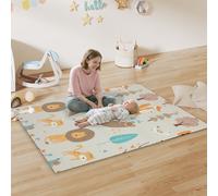 AIYAPLAY Baby Play Mat Double Sided, Foldable & Reversible Activity Playmat, Waterproof Kids Foam Crawling Mat for Outdoor Indoor Playtime Picnics, 177 x 146 x 1.5cm, Animal Theme