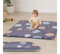 Baby Play Mat for Floor,1.3" Thick Cushioned Playpen Mat 50"x50",Extra Soft Elasti-Foam,Water Repellent Coral Velvet,Non-Slip for Crawling&Tummy Time,Infant Toddler Kids Nursery Rug(Space)