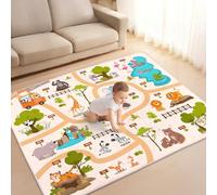 Baby Play Mat for Floor,180x150cm Large Baby Playmat,Soft Foam Floor Mat Washable Foldable for Tummy Time, Safe Non-Slip Backing for Newborn Toddler Kids Crawling,Zoo Road