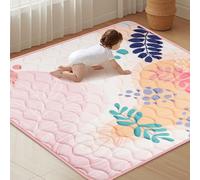 Baby Play Mat for Floor 50'' x 50'', Thicken Soft Padding Playmats for Playpen, Non Slip Baby Crawling Mat Foldable, Easy Care Machine Washable, Pink
