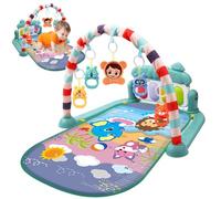 Baby Play Mat for Floor, 76cm Cartoon Animals Pattern Baby Floor Play Mats with Rattle Pendants, Infant Piano Gym Mats, Tummy Time Mat Toys for 0-12 Months Babies (Green)