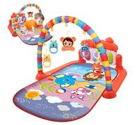 Baby Play Mat for Floor, 76cm Cartoon Animals Pattern Baby Floor Play Mats with Rattle Pendants, Infant Piano Gym Mats, Tummy Time Mat Toys for 0-12 Months Babies (Red)
