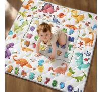 Baby Play Mat for Floor - MORAIS 50x50 Inch with 800g Cotton Filling Thickened Crawling Mat for Playpen, Cushioned Playpen Mat with Anti-Slip Bottom and Animal Alphabet (Dinosaur Land)