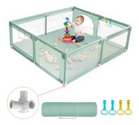 Baby Playpen 0-6 Years: 120/160/180x120x65cm Safe Play Yard with Thickened Steel Pipes & Non-Slip Suction Cups, Tear-Resistant Oxford Cloth, Full Mesh Design for Supervision