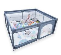 Baby Playpen, 150 x 180 x 68cm Large Playpen for Baby and Toddlers, Large Playard, Anti-Collision Foam Playpens with Breathable Mesh for Babies, Safety Play Yard for Toddler - Grey