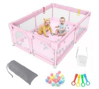 Baby Playpen for Toddlers, Extra Large Safety Fence with Anti-Slip Base, Breathable Mesh & Easy Assembly, Indoor/Outdoor Play Area, BPA-Free,Pink,120x120x60cm