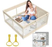 Baby playpen with mat (47 * 47inch playpen with mat-Old-Beige)