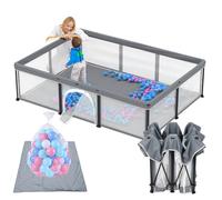 Baby Playpen with Mattress, 180 x 127 cm Playpen, Baby Foldable, Indoor and Outdoor Baby Playpen, Foldable with 50 Ocean Balls