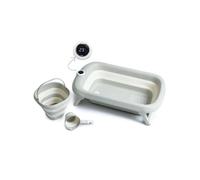 Baby Plus 3-Piece Foldable Baby Bath Set with Integrated Thermometer, 45L Space-Saving Collapsible Tub, Includes 10L Bucket and 1L Scoop, Newborn to Toddler, BPA-Free