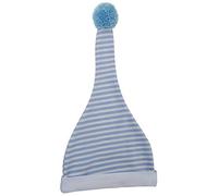 Baby pointed hat, dwarf hat, baby hat, blue and white striped bobble - Blue - 0-3 Months