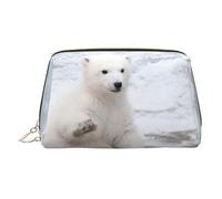 Baby Polar Bear Print Premium Leather Toiletry Travel Pouch with Waterproof Portable Pouch Open Flat Makeup Bag