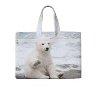 Baby Polar Bear Printed Document Bag Teacher Canvas File Tote Bag Pouch for Work, Casual Handbag for Office School Travel Beach