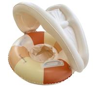 Baby Pool Float with Canopy, High Visibility Orange Stripe Infant Swim Ring and Toddler Water Seat for 0-4 Years, UV Protection Sunshade for Summer Family Vacation Pool Fun