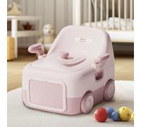 Baby Potty Toilet Potty Training Seat with Handles/Foot Stool/High Back Support, Foldable Portable Potty Chair with Night Light Guard Handle Soft Cushion for Kids Aged 6 Months to 6 Years Old (Pink)