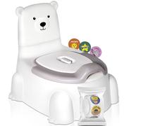 Baby Potty Training Toilet Seat - Ergonomic Polar Bear Themed Potty for Boys and Girls, Anti-Splash Design, Includes Reward Stickers - Perfect Baby Potty for Ages 1-6 Grey