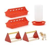 Baby Poultry Feeder and Waterer Kit with 2 Perches, Plastic Flip Top 12-Hole Feeding Set for Chicks, Ducks, Geese and Quails