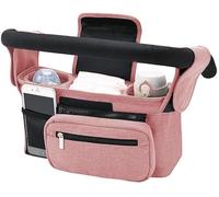 Baby Pram Bag Stroller, Universal Baby Stroller Organizer, Large Caddy Parent Console Bag, Detachable P-Hone Bag & Shoulder Strap with Mobile Phone Pocket, Cup Holder & Non-Slip Secure Hooks (Pink)