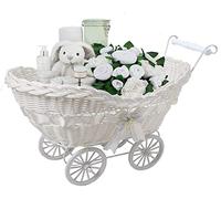 Baby Pram Basket Wicker Gifts Stoarge Hamper White Natural New Born Baby Showers Christmas Xmas Gift for boys & Girls