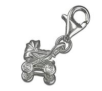 Baby Pram/Carriage Sterling Silver Clip On Charm Pendant with Lobster Clasp for Women - Compatible with Thomas Sabo Charms Bracelet - Women's Clasp Charms