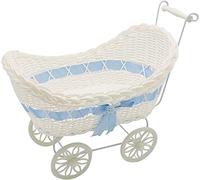 SAFRI Baby Pram Hamper Wicker Toy Basket with Handles and Wheels - Great Gift for Boy & Girl Baby Showers or Newborns (Blue)