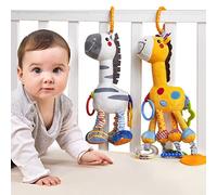 Baby Pram Toys Set, Plush Animal Rattle, Hanging Sensory Toys for Car Seat and Stroller, 2 Pack