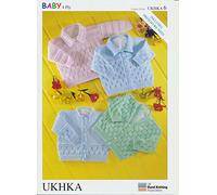 Baby & Premature Baby Knitting Pattern - Long Sleeved Cardigans & Jumper Round V Neck (UKHKA 6)