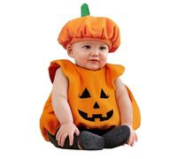 Baby Pumpkin Costume 2 Pieces Set with Cute Kawaii Style Hat Long Sleeve Soft Fleece Halloween Outfit for Infant Girls Boys Seasonal Celebration