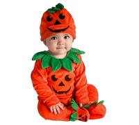 Baby Pumpkin Costume 3 Pcs Set with Hat & Shoes Long Sleeve Soft Fleece Halloween Outfit for Infant Boys Girls Cosplay Trick or Treat