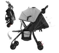 Baby Pushchair, Foldable Travel Baby Stroller, One Hand Folding Lightweight Infant Push Chair, Adjustable Backrest Recliner, Extendable Canopy Window, Storage Basket Cup Holder Grey