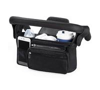 Baby Pushchair Organiser, Pram Bag Stroller Organizer with Detachable Zippered Pocket & Adjustable Shoulder Strap, Pram Buggy Storage Bag with 3 Insulated Cup Holder, Universal Fit All Buggy Models